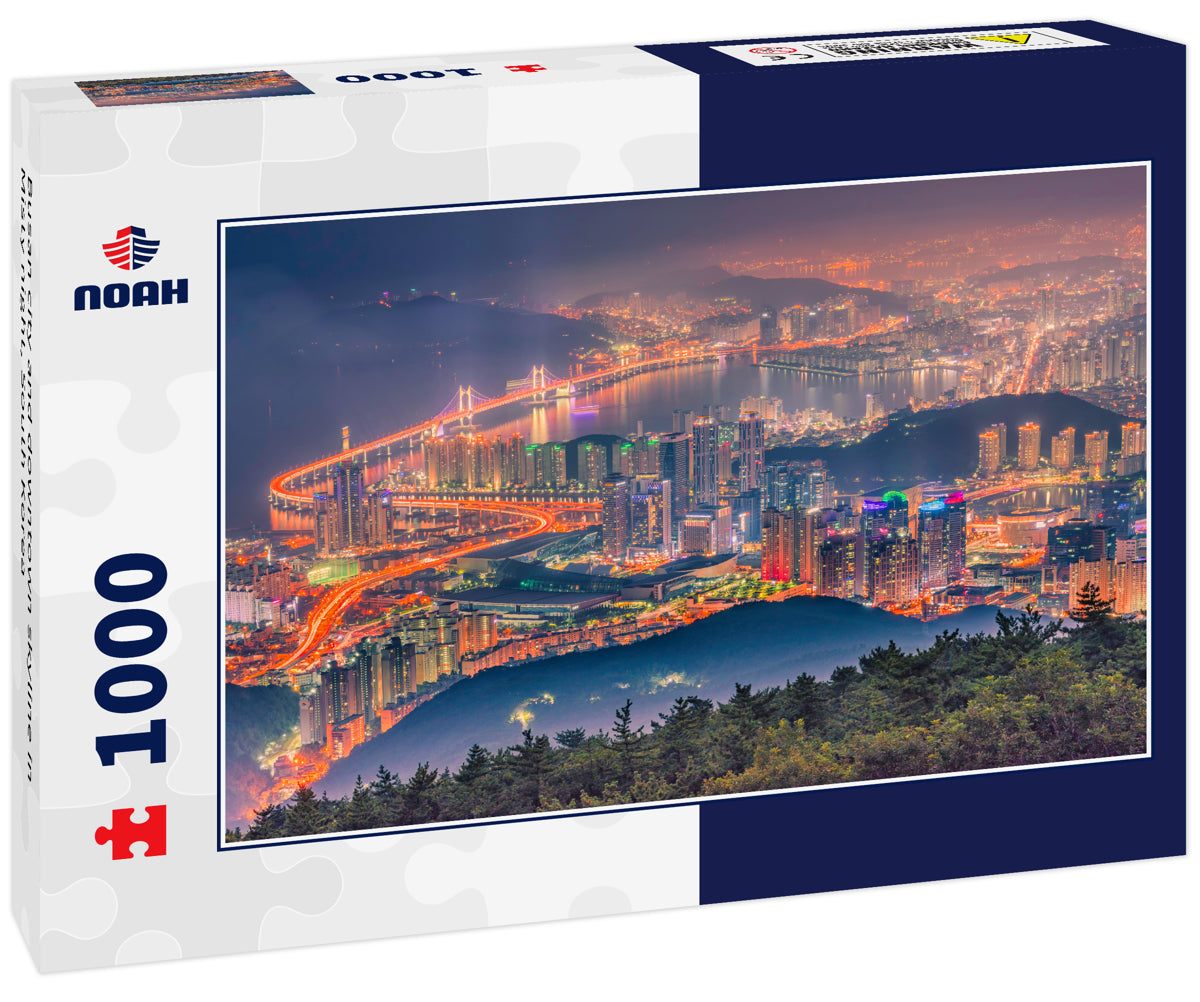 Busan city and downtown skyline in Misty night, South Korea