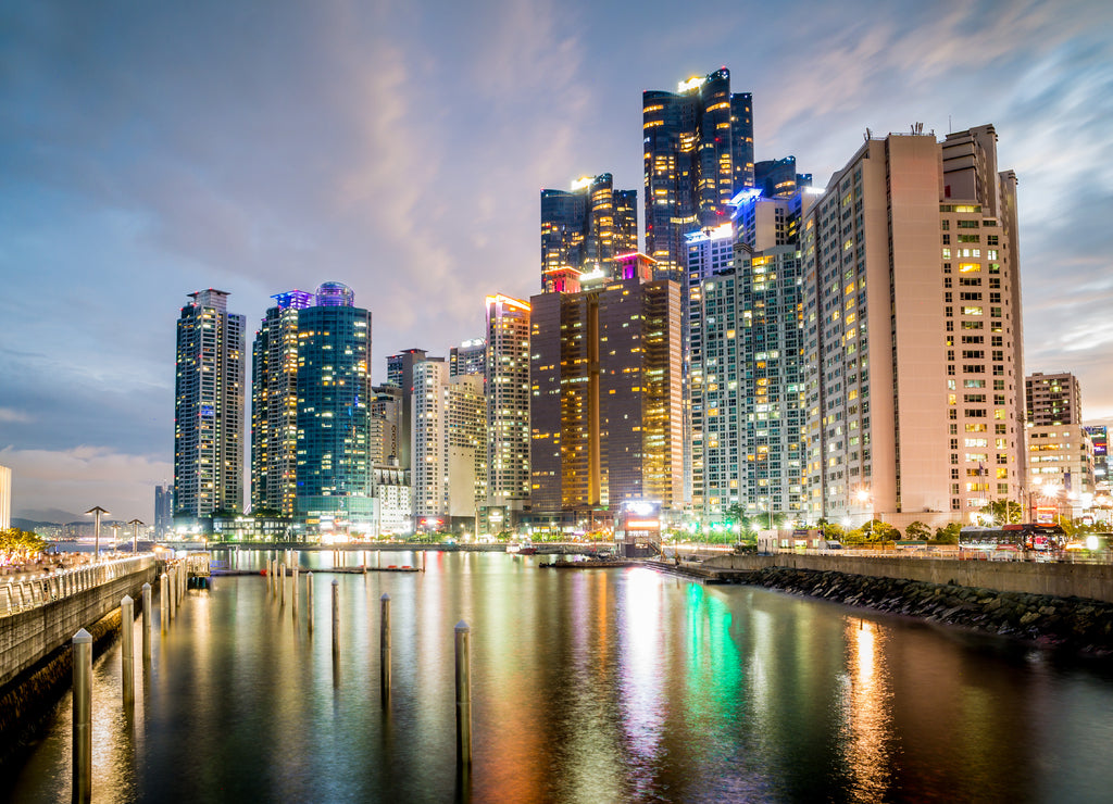 Busan city skyline view in Haeundae district, near Camellia Haute building, South Korea