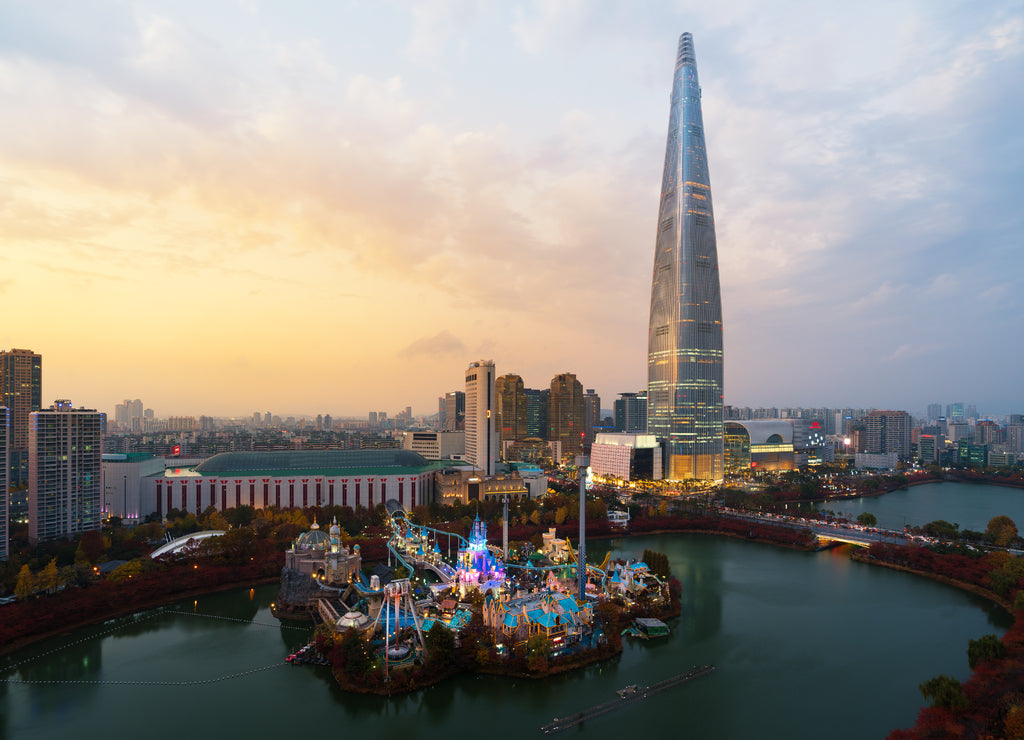 South Korea skyline of Seoul, The best view of South Korea with Lotte world mall at Jamsil in Seoul