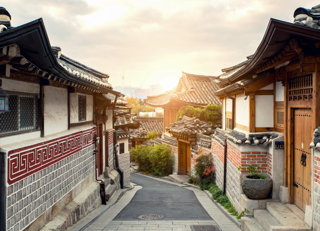 Traditional Korean style architecture at Bukchon Hanok Village in Seoul, South Korea