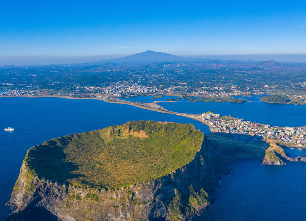 Sunrise view of Seongsan Ilchulbong known as sunrise peak at Jeju Island, Republic of Korea