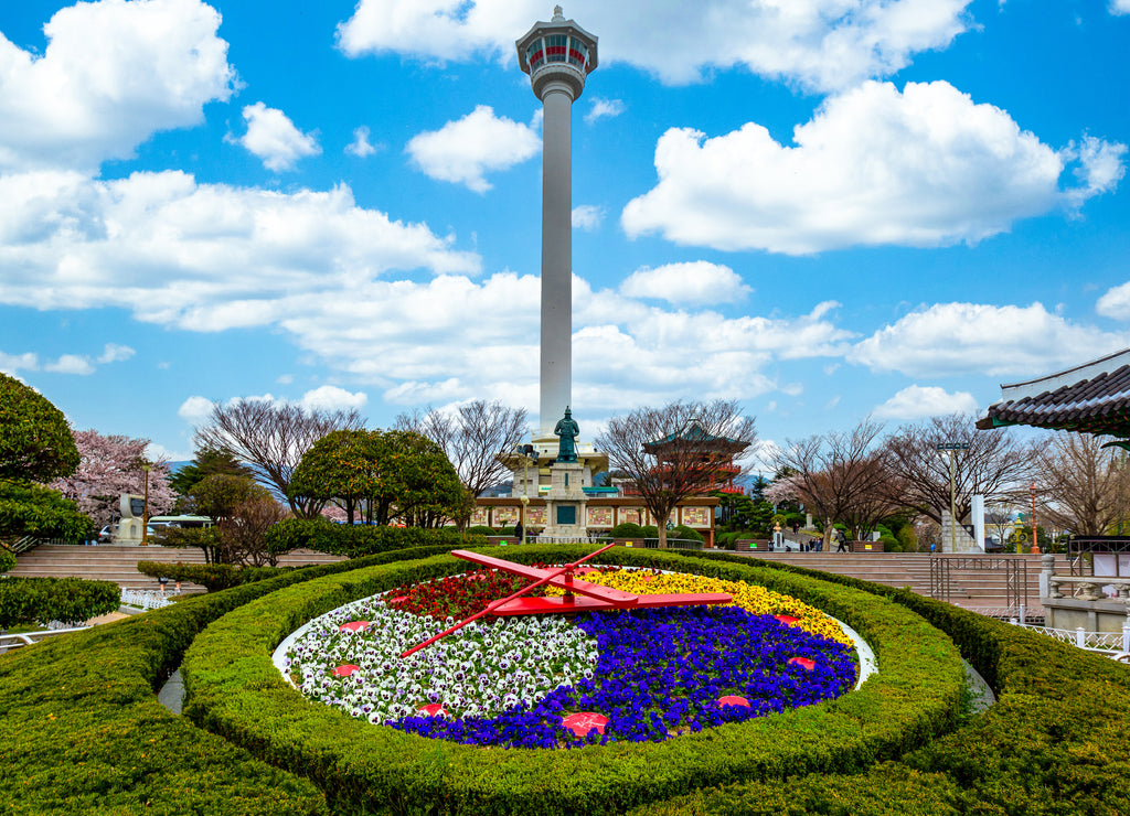 Busan tower with blu sky background, Beautiful landmark in Busan City, Yongdusan Park, Busan, South Korea