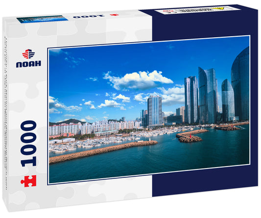 Haeundae I Park Marina and Gwangalli Beach with yacht pier at daytime in Busan, South Korea