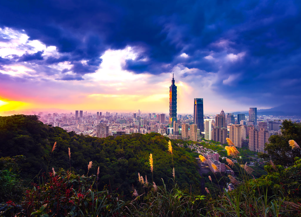 Taiwan city skyline at twilight View from Elephant Viewpoint