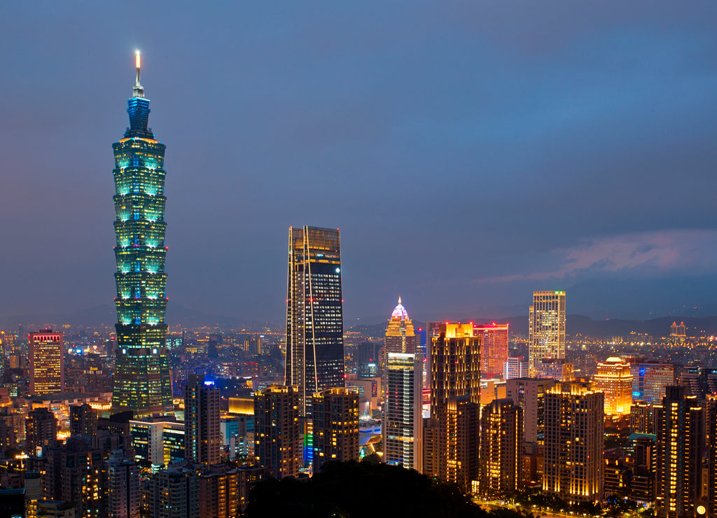 Taipei skyline with Taipei 101 tower at sunset