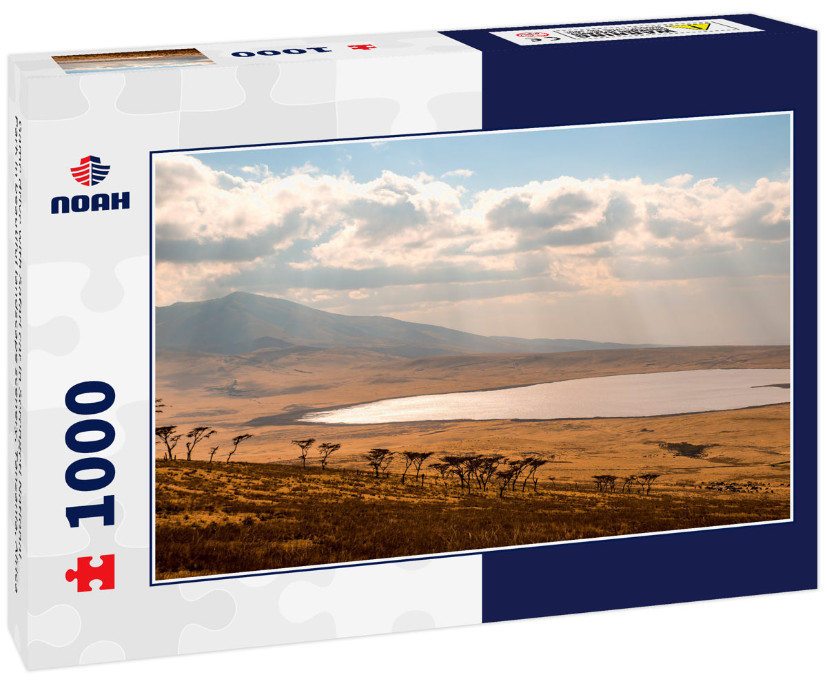 Game drive with Safari car in Serengeti National Park in beautiful landscape scenery, Tanzania, Africa