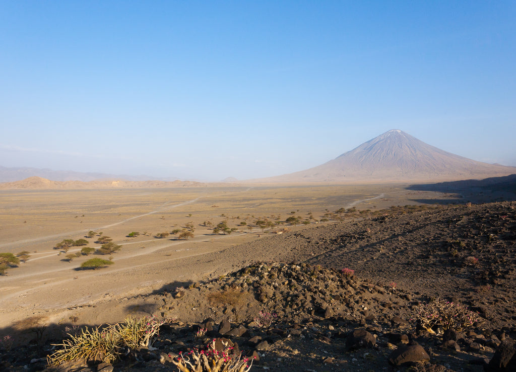 Lake Natron area landscape, Tanzania, Africa. Ol Doinyo Lengai volcano
