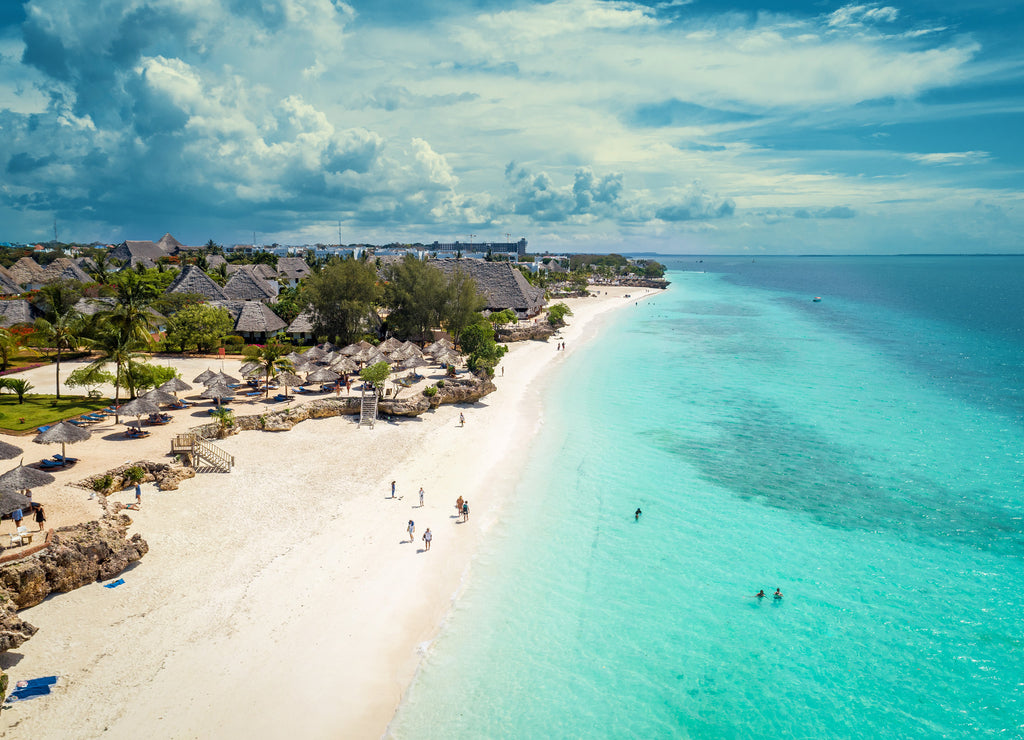 Aerial view of Nungwi Beach in Zanzibar, Tanzania