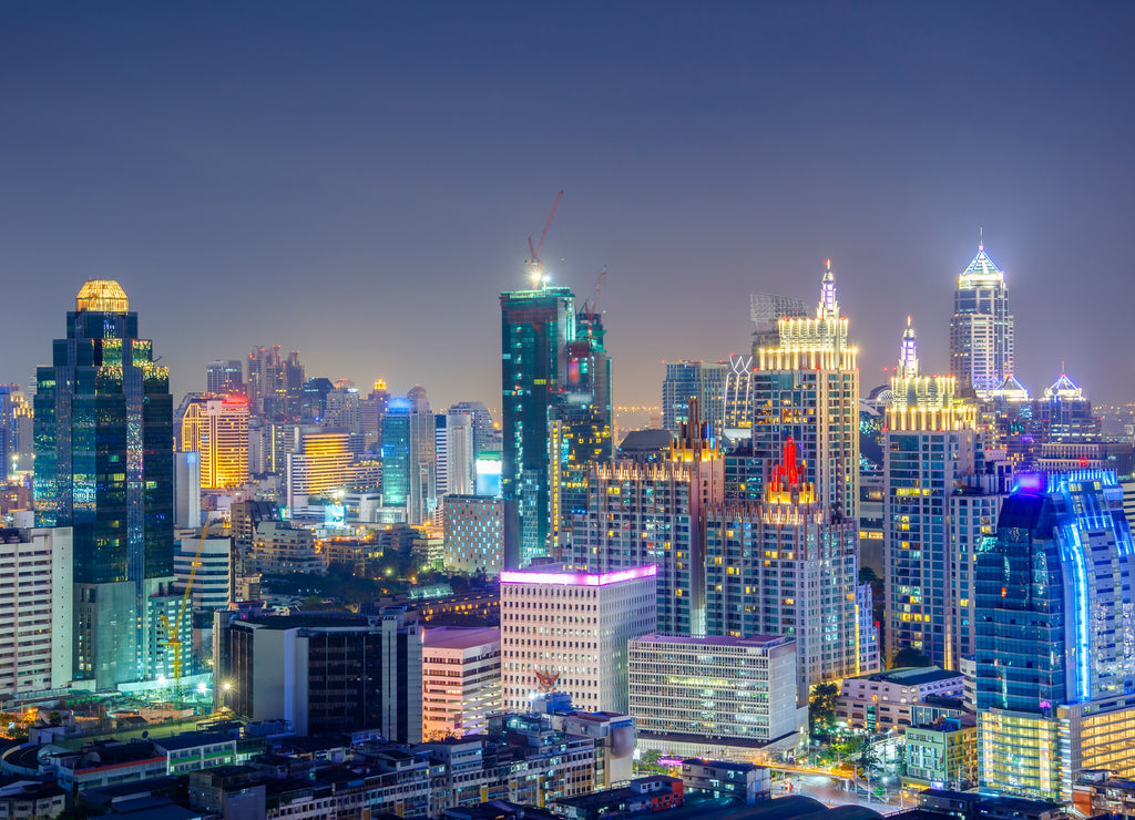 Bangkok Cityscape, Business district with high building at night, Bangkok