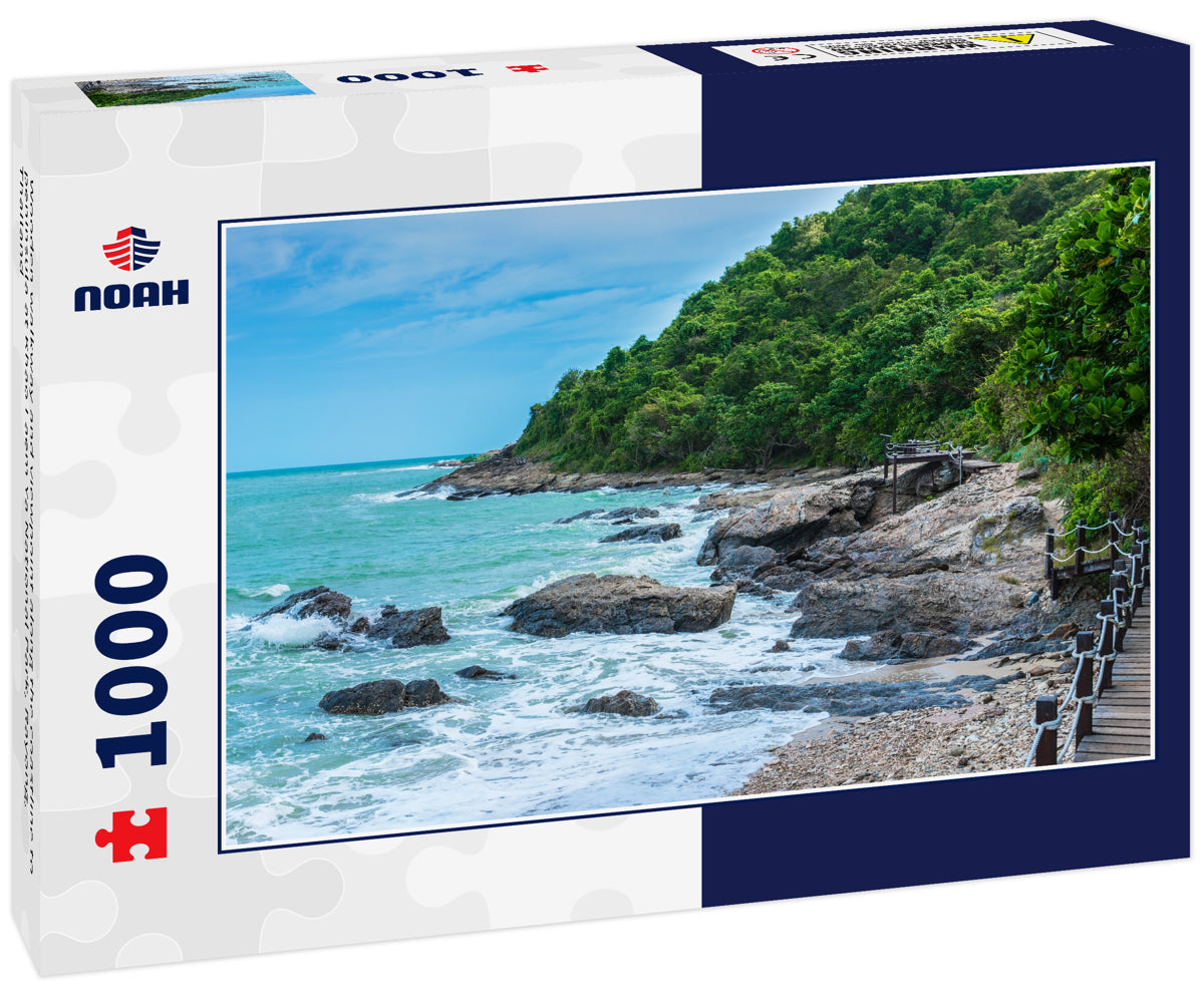 Wooden walkway and viewpoint along the coastline to peninsula at Khao Laem Ya National Park, Rayong, Thailand