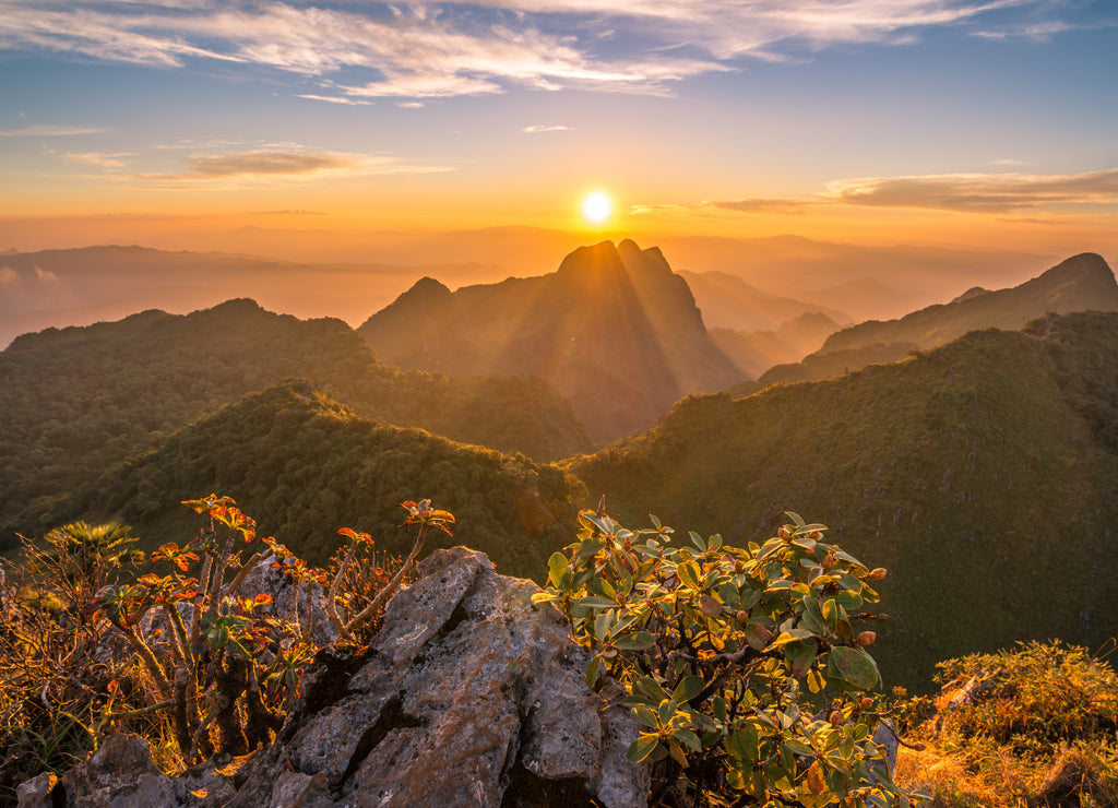 Scenic view of sunset over Doi Luang Chiang Dao the third highest mountains in Thailand
