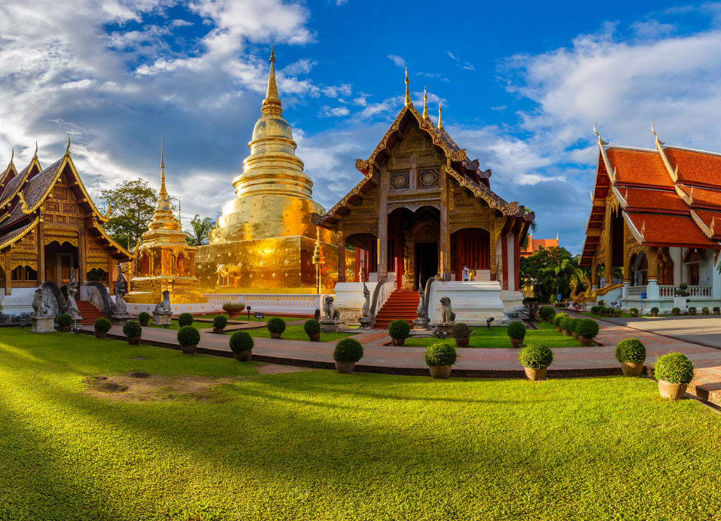 Wat Phra Singh is located in the western part of the old city center of Chiang Mai, Thailand