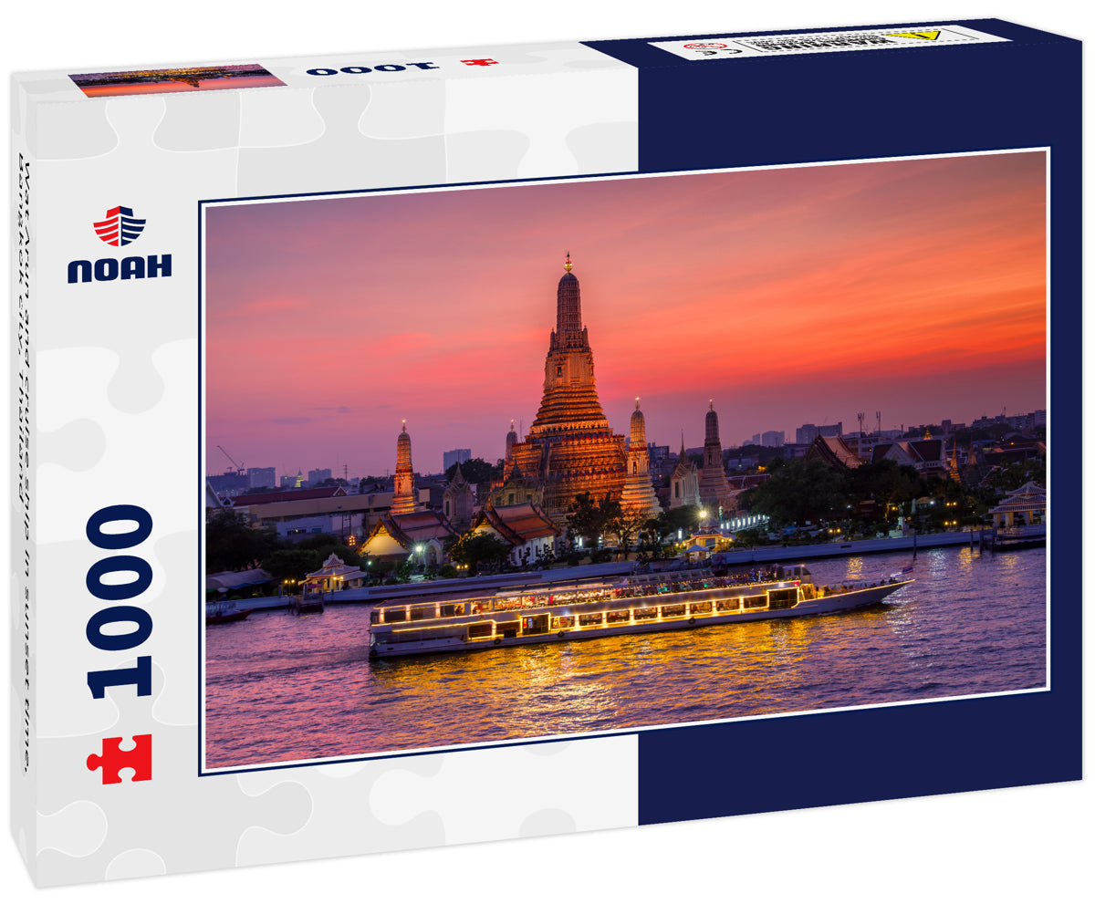 Wat Arun and cruise ship in sunset time, Bangkok city, Thailand