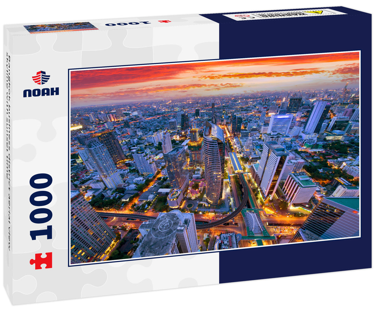 Bangkok business district aerial view skyline with sunset time