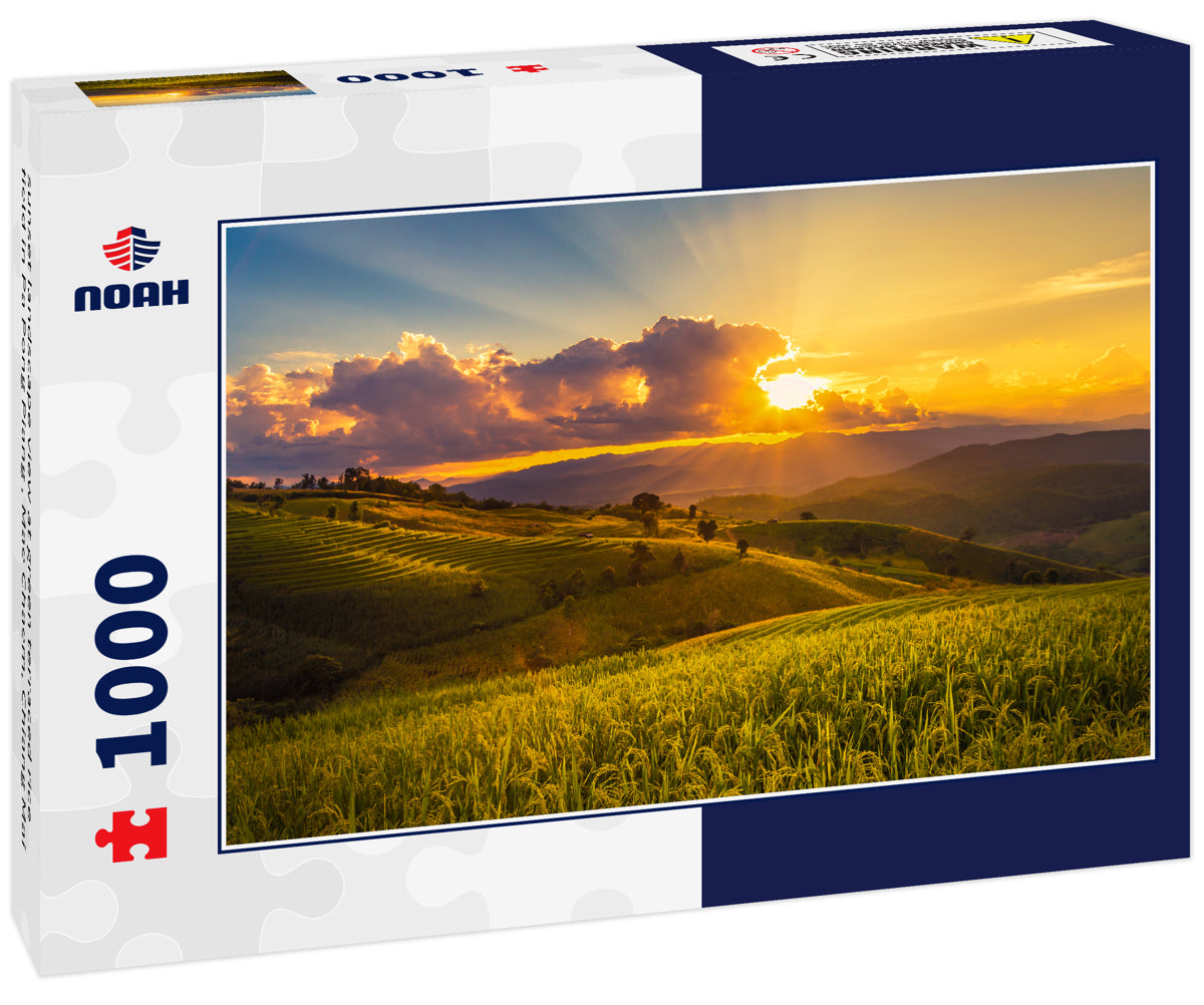 sunset landscape view at green terraced rice field in Pa Pong Piang , Mae Chaem, Chiang Mai