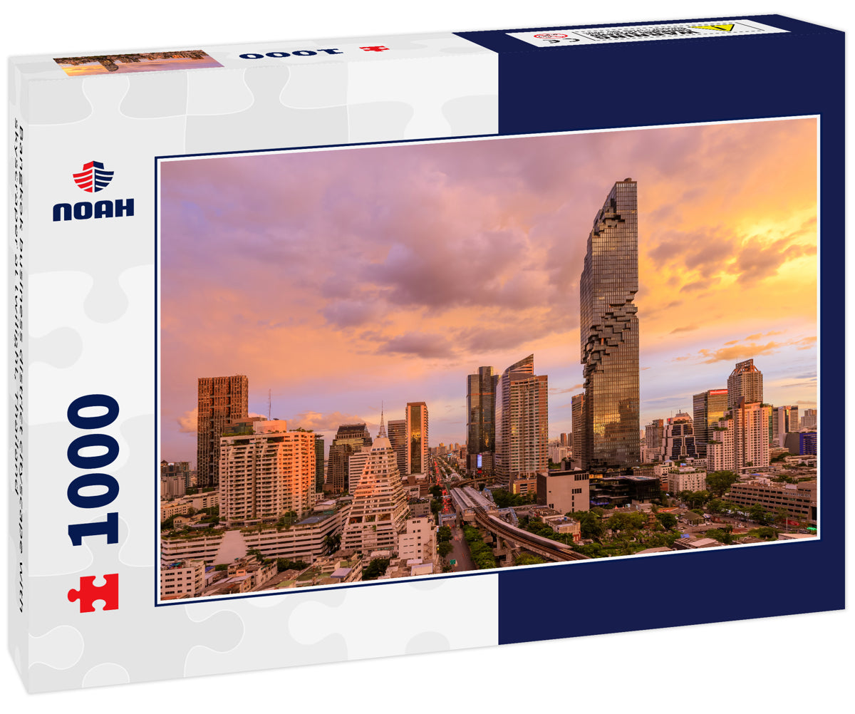 Bangkok business district cityscape with skyscraper at twilight, Thailand