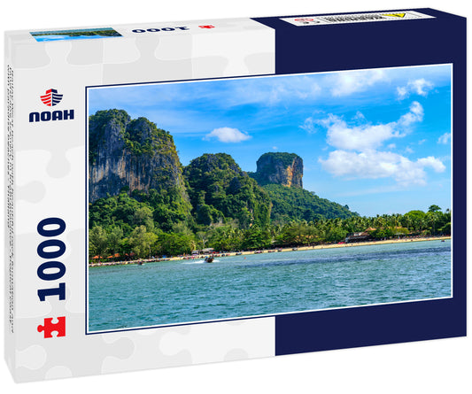 Railay West Beach with beautiful rock formation and landscape scenery in Krabi province - tropical coast with paradise beaches - Thailand