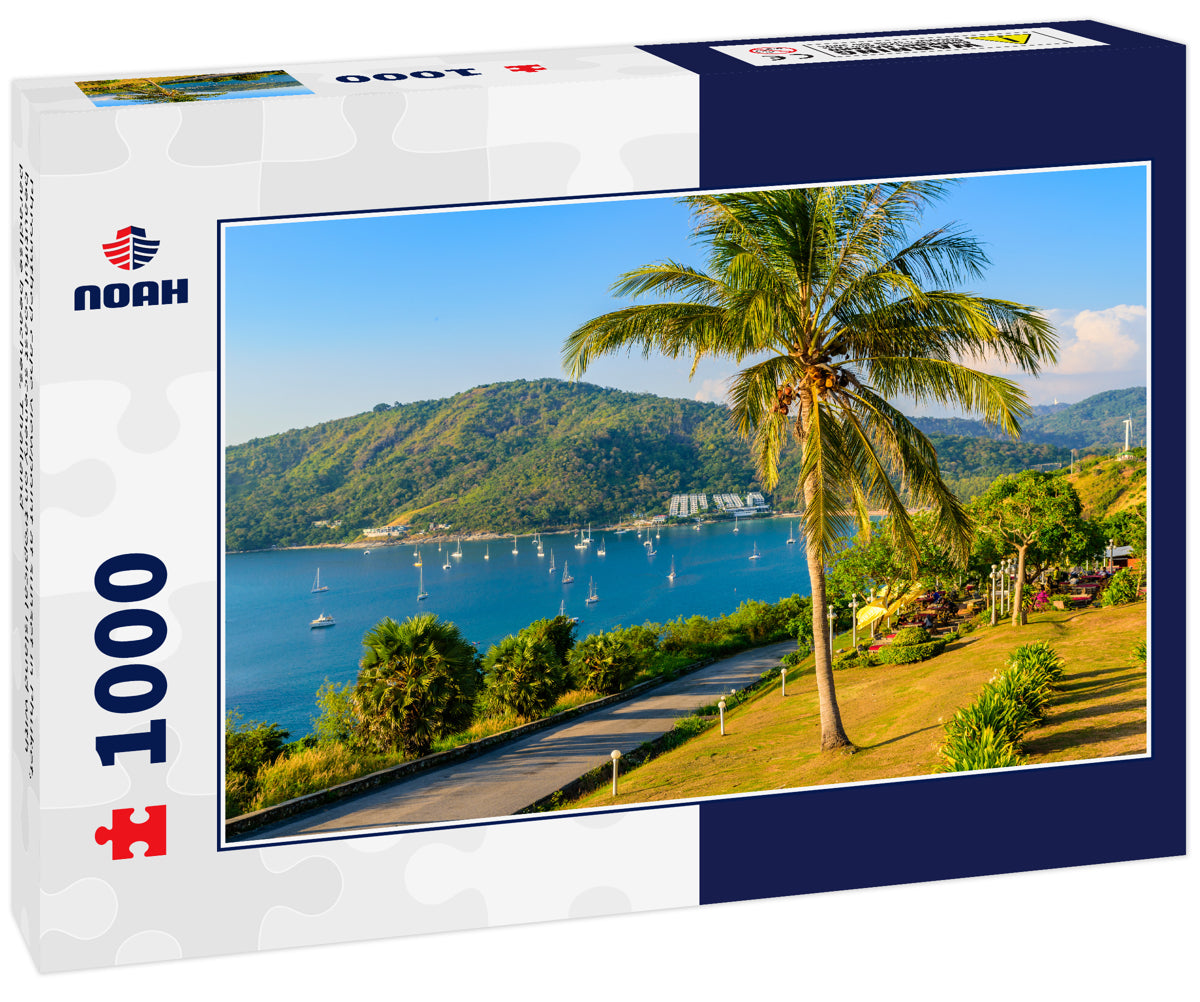 Phromthep cape viewpoint at sunset in Phuket, beautiful coast scenery on tropical island with paradise beaches, Thailand