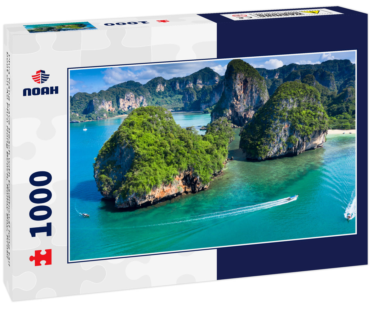 Phra Nang Cave Beach with traditional long tail boat on Ao Phra Nang Beach, Railay Bay, Krabi