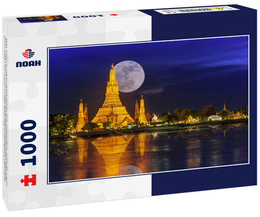 Wat arun in night with super full moon,Wat Arun at night with Light gold is the oldest temple of the Chao Phraya River and Full moon In the dark sky in Bangkok Thailand