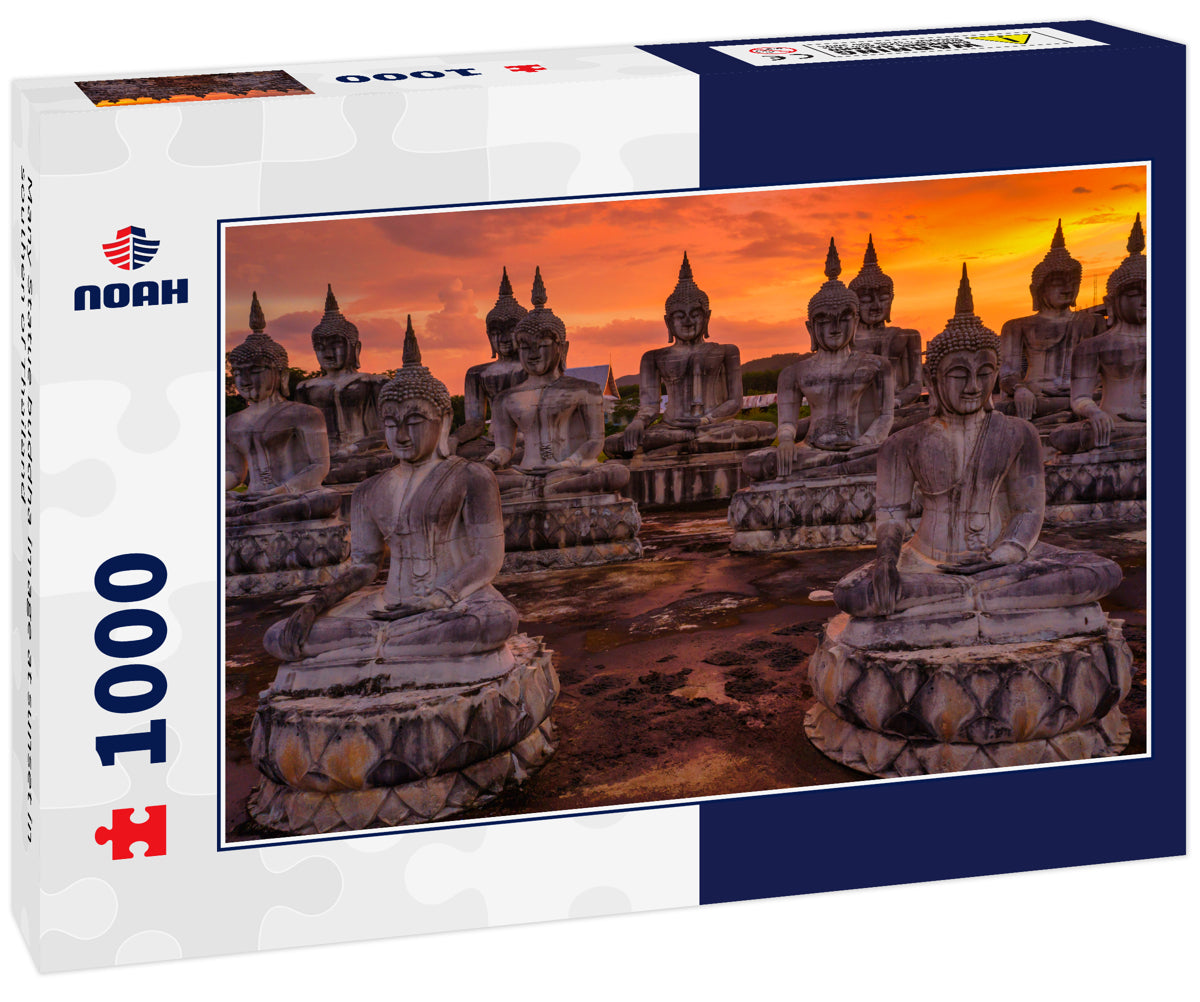 Many Statue buddha image at sunset in southen of Thailand