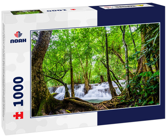 Waterfall and blue emerald water color in Huay Mae Khamin national park. Huay Mae Khamin, Beautiful nature rock waterfall steps in tropical rainforest at Kanchanaburi province, Thailand