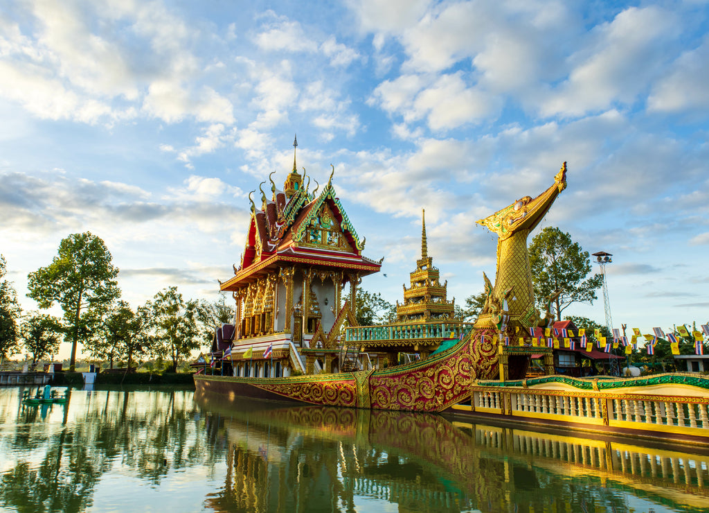 Thai Temple on Suphannahong Boat At Wat Pa Suphan Hong in the evening, Sisaket Province