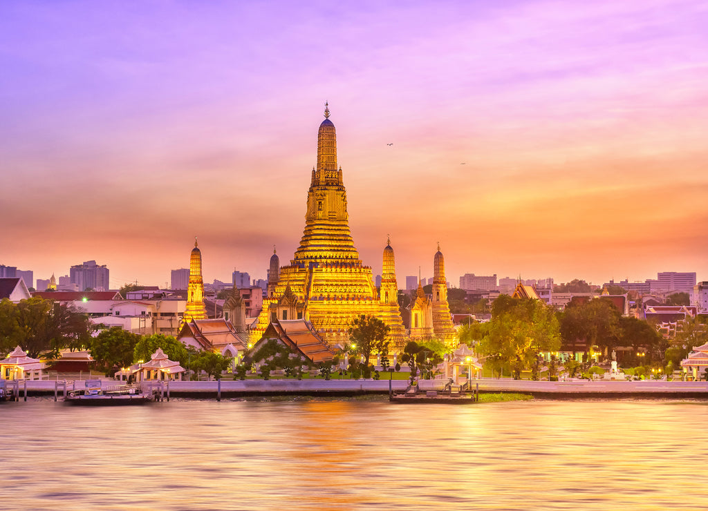 Beautiful view of Wat Arun Temple at sunset in Bangkok, Thailand