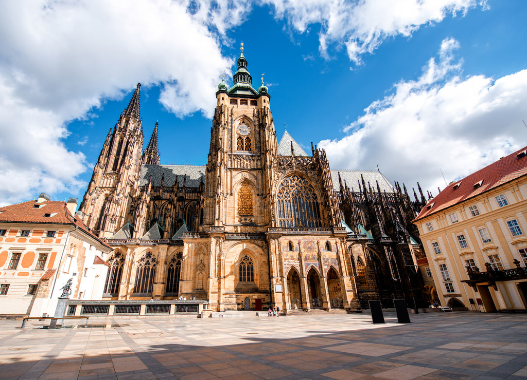 View on saint Vitus cathedral on the castle hill in lesser town in Prague city
