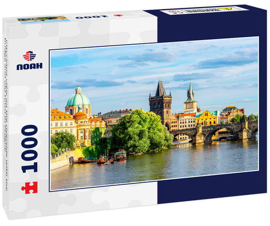 Citycsape view on the riverside with the bridge and old town in Prague