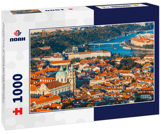 Aerial view of mala strana district, Prague Czech republic, red tile roofs
