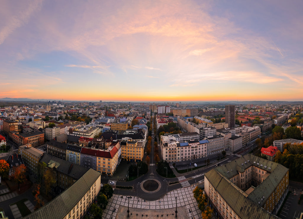 ?ityscape of Ostrava in sunset, Czech Republic