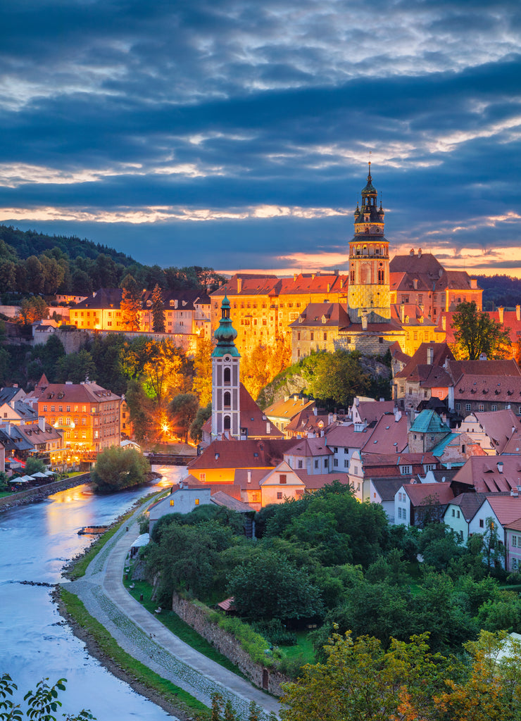 Cesky Krumlov. Aerial cityscape image of Cesky Krumlov, Czech Republic during summer sunset