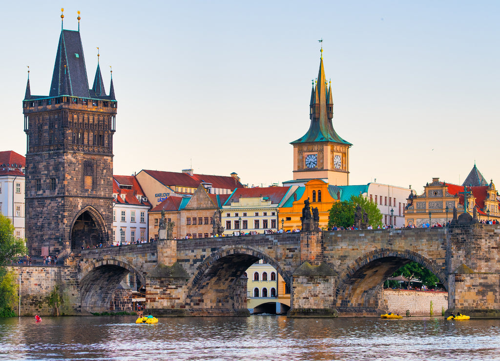 The famous Charles bridge over the Vltava river in Prague