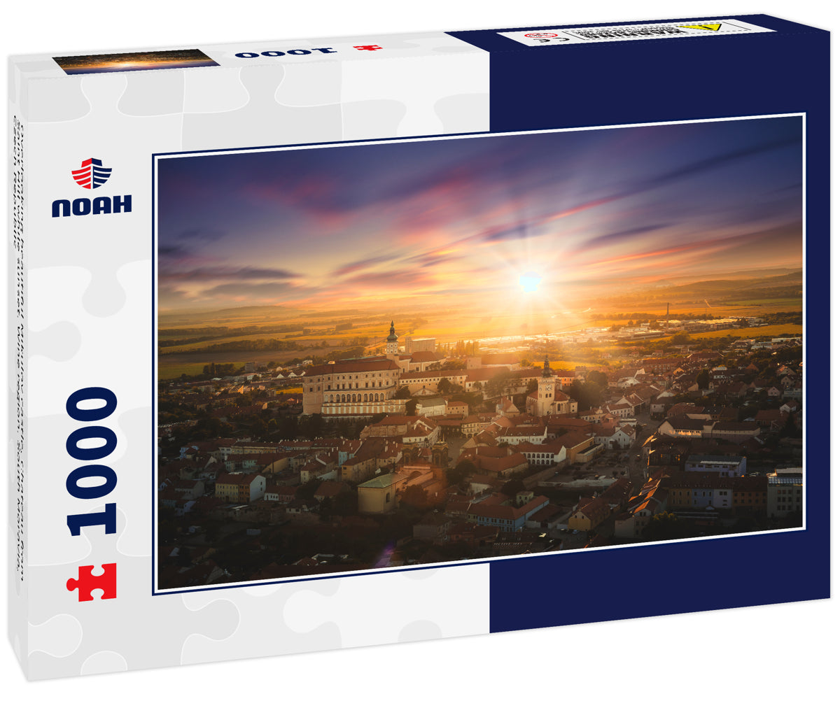 Overlooking beautiful Mikulov castle, Chateau from Saint Hill while sunset. Wine region. South Moravia, Czech Republic