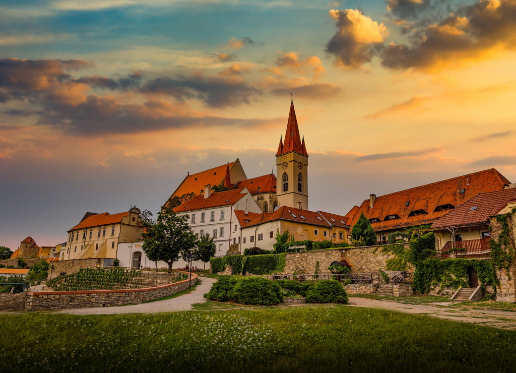 St. Nicholas Cathedral in Znojmo at sunset. Summer evening. Czech Republic