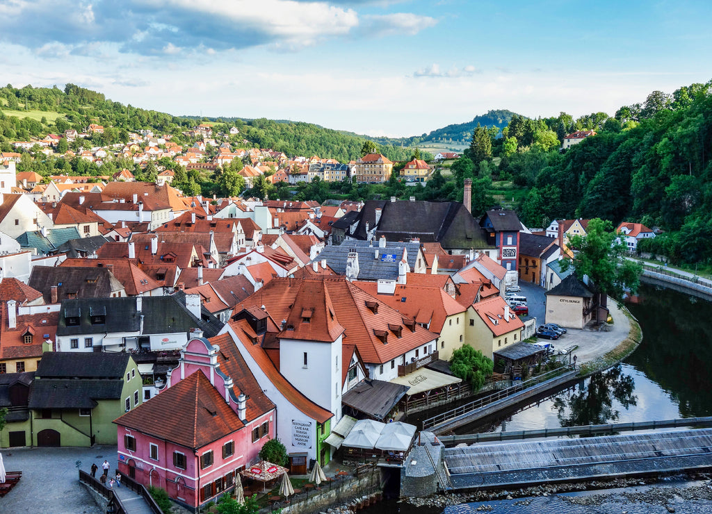 St. Vitus Church and cityscape Cesky Krumlov, Czech republic. UNESCO World Heritage Site