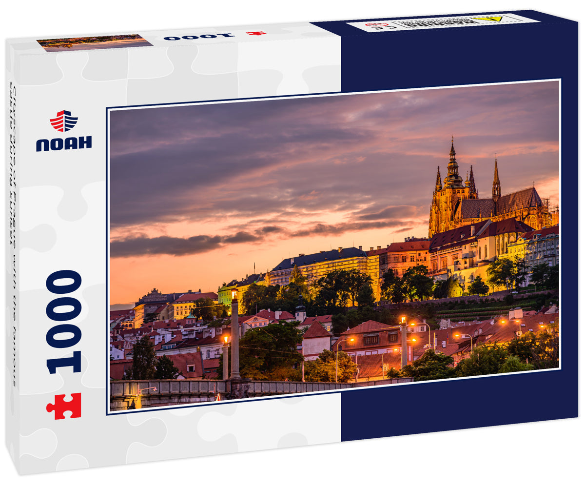 Cityscape of Prague with the famous castle during sunset