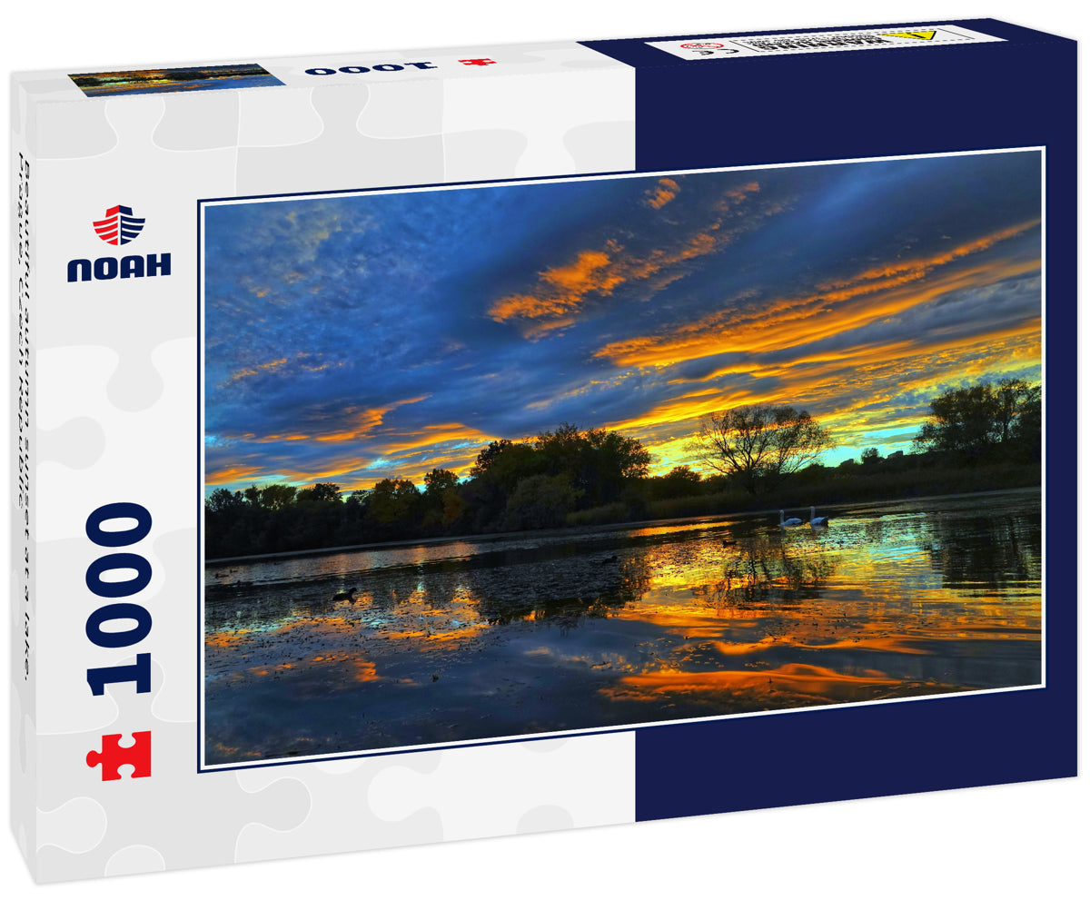 Beautiful autumn sunset at a lake. Prague, Czech Republic