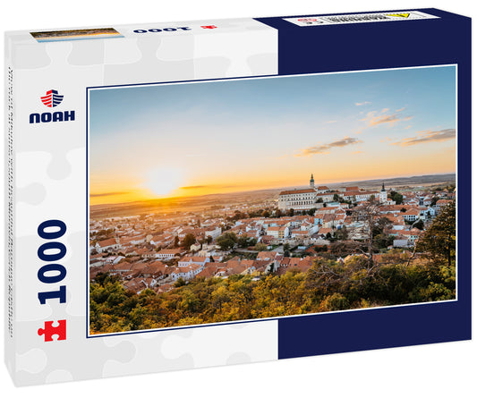 View of Mikulov with beautiful Baroque castle on the rock at sunset,south Moravia,Czech Republic