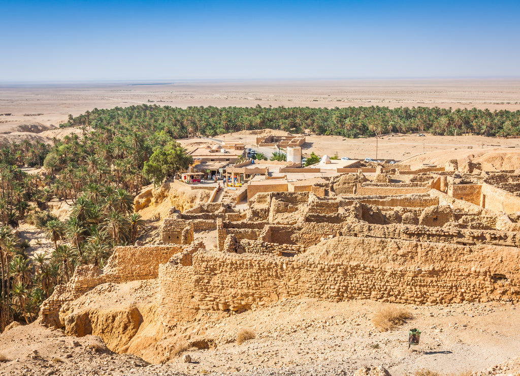 Mountain oasis Chebika at border of Sahara, Tunisia, Africa