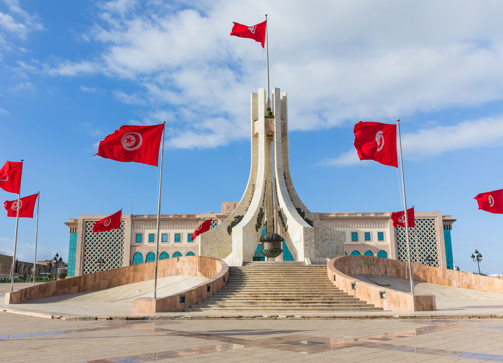 Public square of Tunis, national monument and city hall, Tunisia