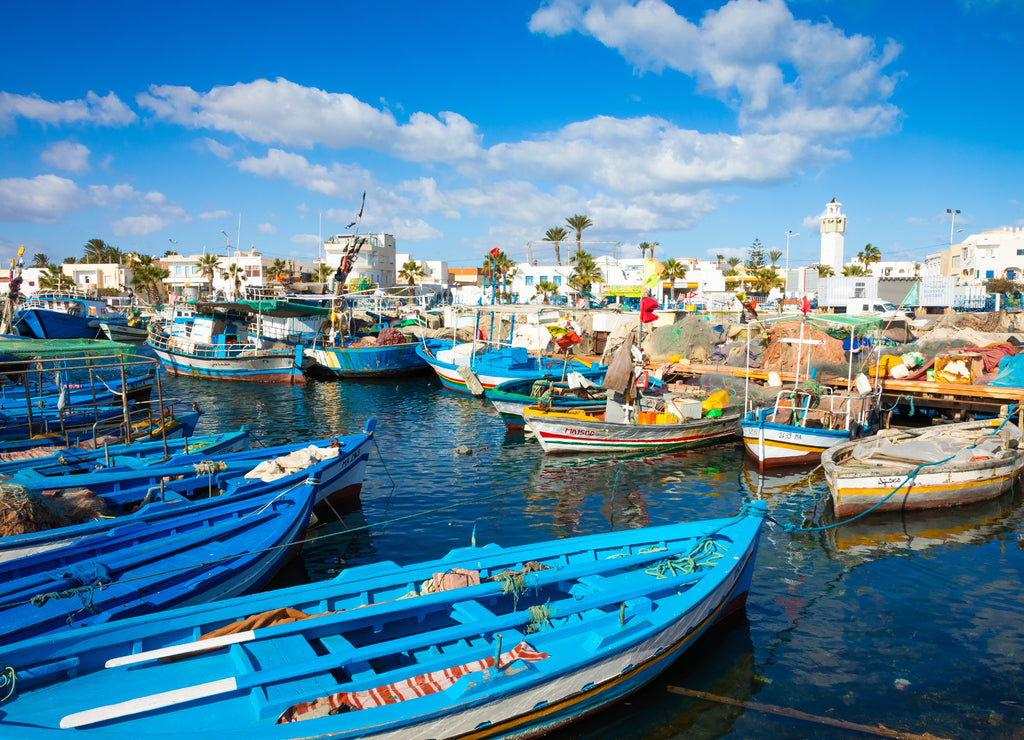 Boats in a fishing port in Mahdia, Tunisia