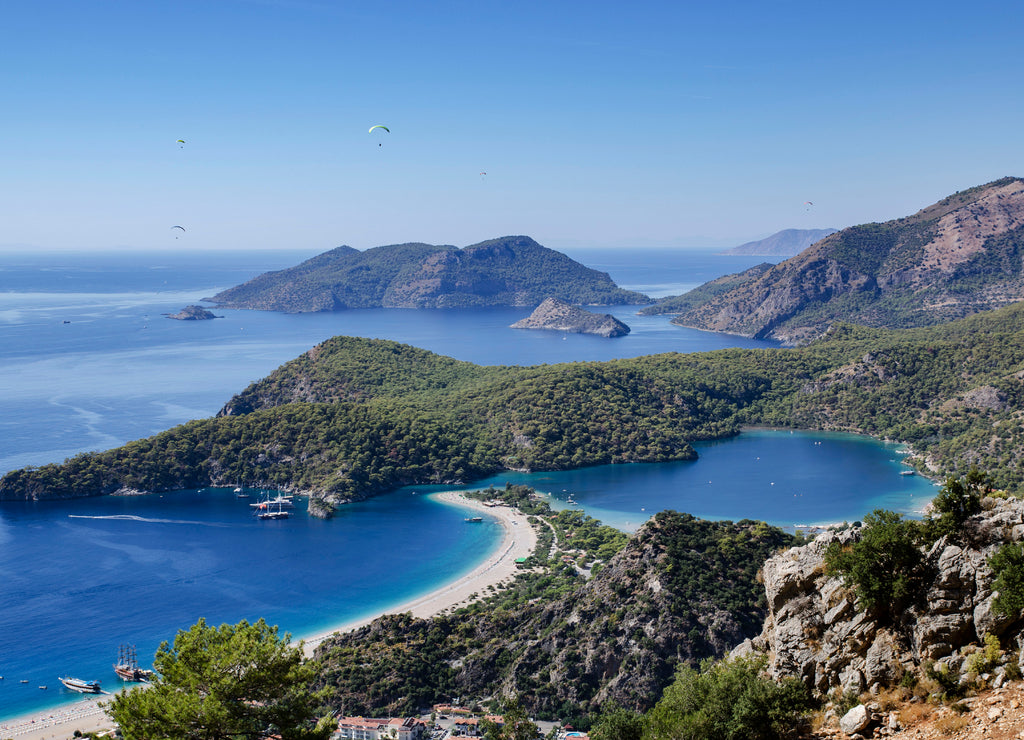 Turkey, coast, Oludeniz beach, view to the top of the beach and the blue lagoon