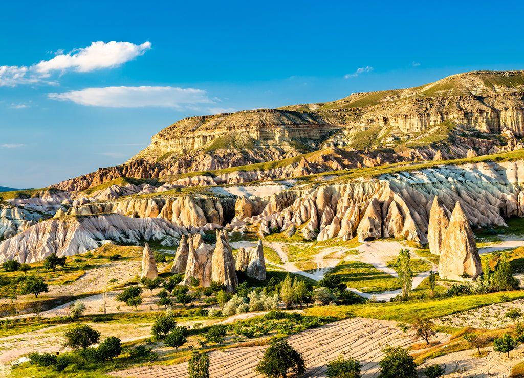 Rock formations of Rose Valley at Goreme National Park in Turkey