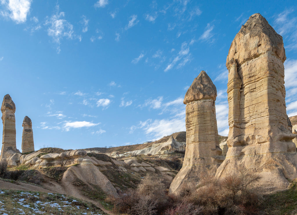 Cappadocia with volcanic rock formations, known as fairy chimneys, Turkey
