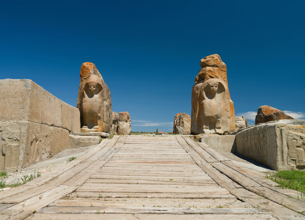 Gate entrance with sphinx from the Hittite period in Alacahoyuk. Corum - Turkey