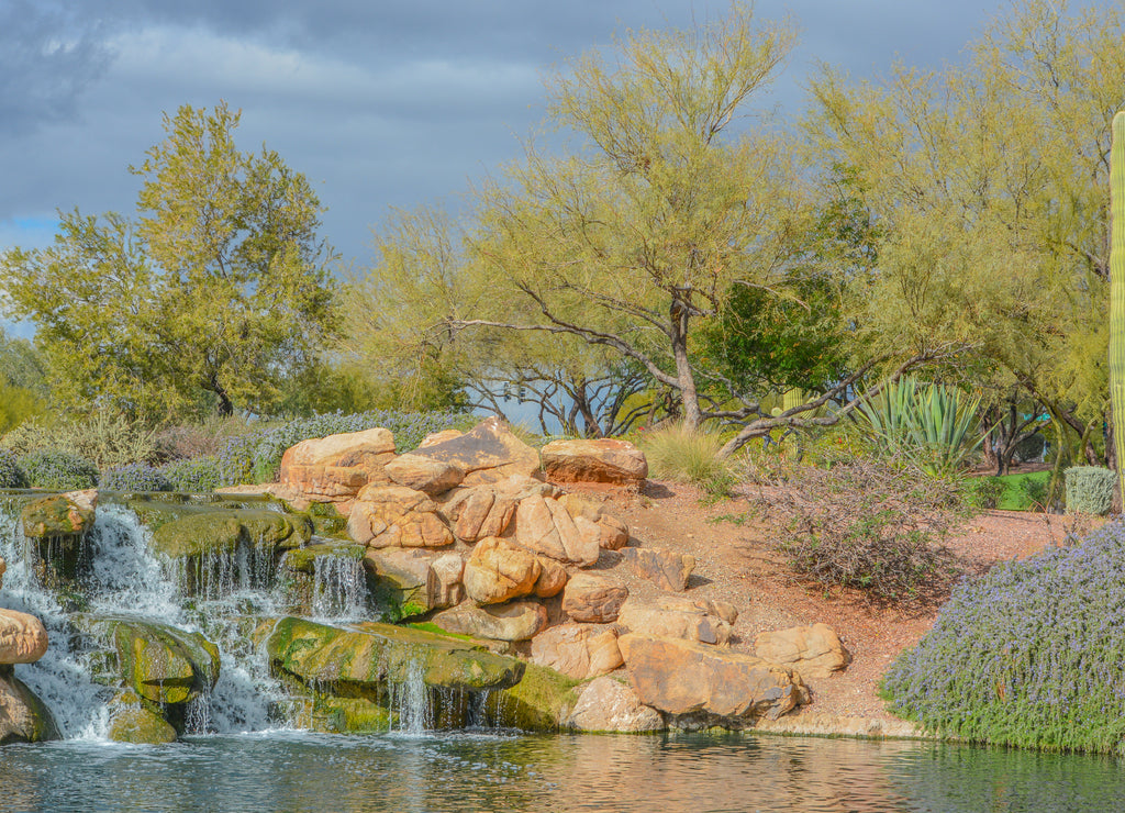 Water fall at Anthem in the Sonoran Desert, Maricopa County, Arizona USA