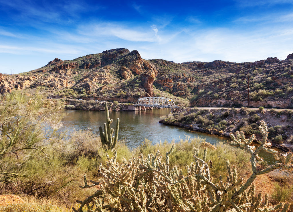 Single lane bridge over First Water Creek at Canyon Lake, near Apache Junction, Arizona
