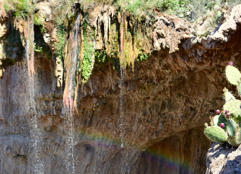 Rainbow Tonto Natural Bridge State Park Payson Arizona Mist Water Green